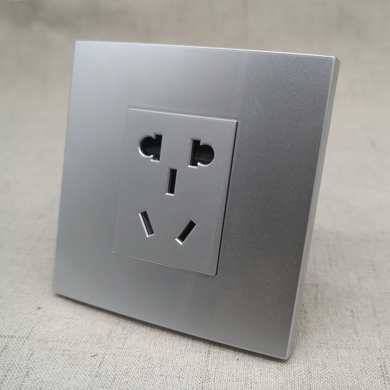 Silver five-hole 10A power outlet panel two three-plug concealed switch screw 5-hole socket type 86