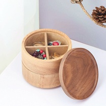 Pure solid wood ring box small jewelry box Japanese Korean double-layer simple earring box earring box storage box jewelry box