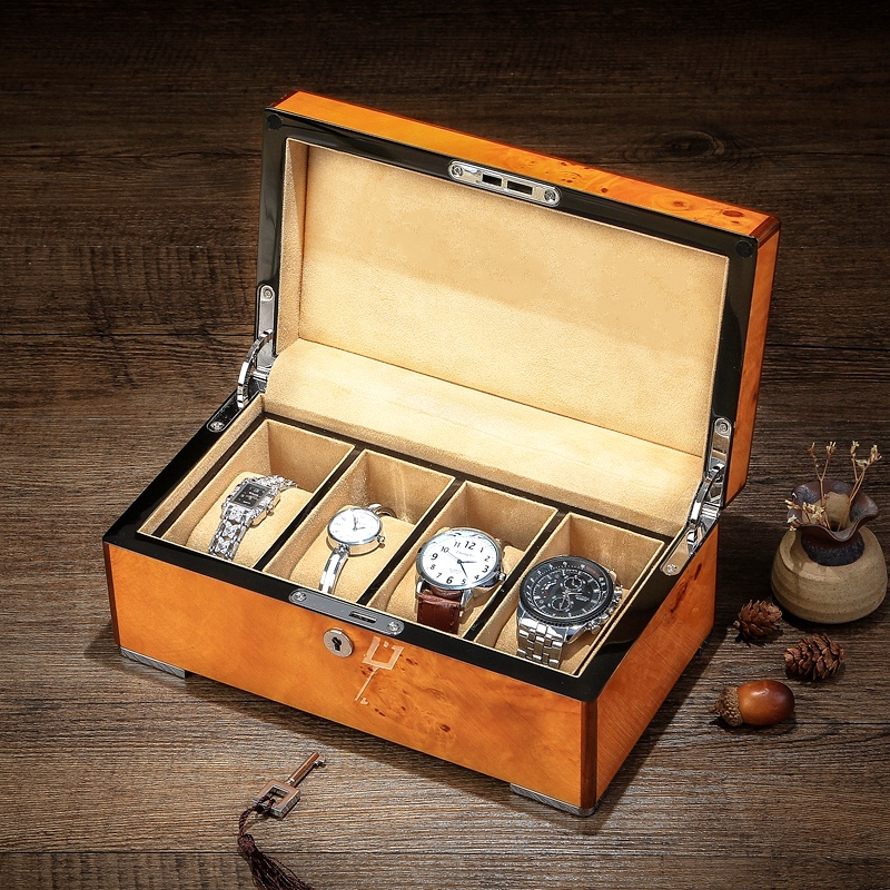 Watch box wood Piano Lacquer Baking Lacquered High-end Fine European Style Jewellery Handwatch Collection Case Collection Box Table Cartridges Lock