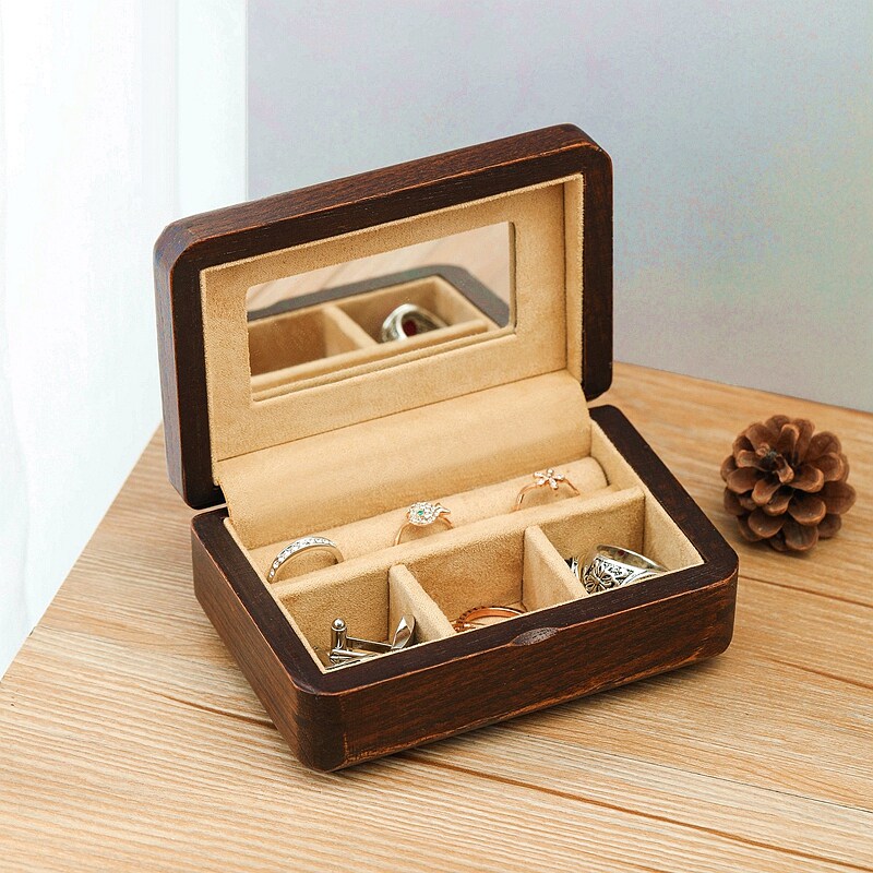 Elm Wood Pure Solid Wood Small First Accessories Box Makeup Mini Ear Pin Case Earrings Box Ring Box Portable Jewelry Box Containing Box