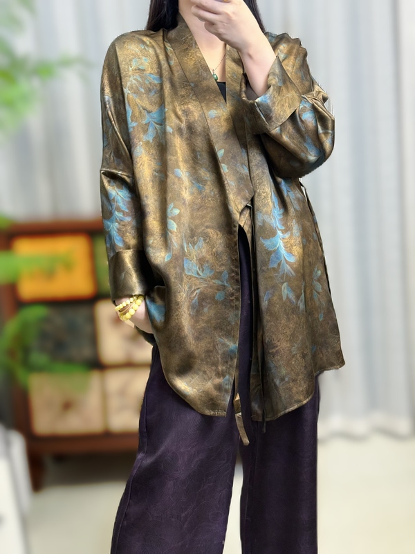 【Leather Poetry Style Taoist Robe】Full-Length Mulberry Silk Fragrant Cloud Yarn Leather Dual-Wear Taoist Robe, Length 75 【Leather Poetry Style Taoist Robe】Full-Length Mulberry Silk Fragrant Cloud Yarn Leather Dual-Wear Taoist Robe, Length 75