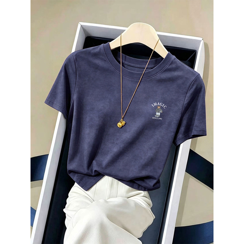 Korean Style Pure Cotton Round Neck Short-Sleeve T-Shirt for Women, Fashionable and Versatile Tie-Dye Blue Top, 2026 New Summer Trend