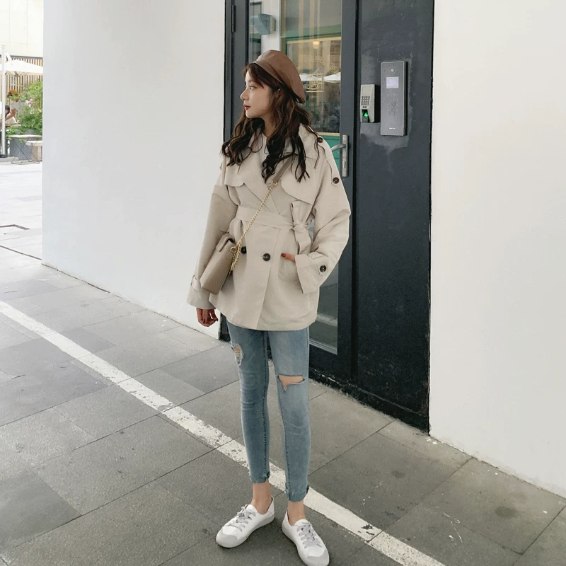 Короткое осеннее trench coat, куртка, для подростков, 2025 года, корейский стиль, британский стиль
