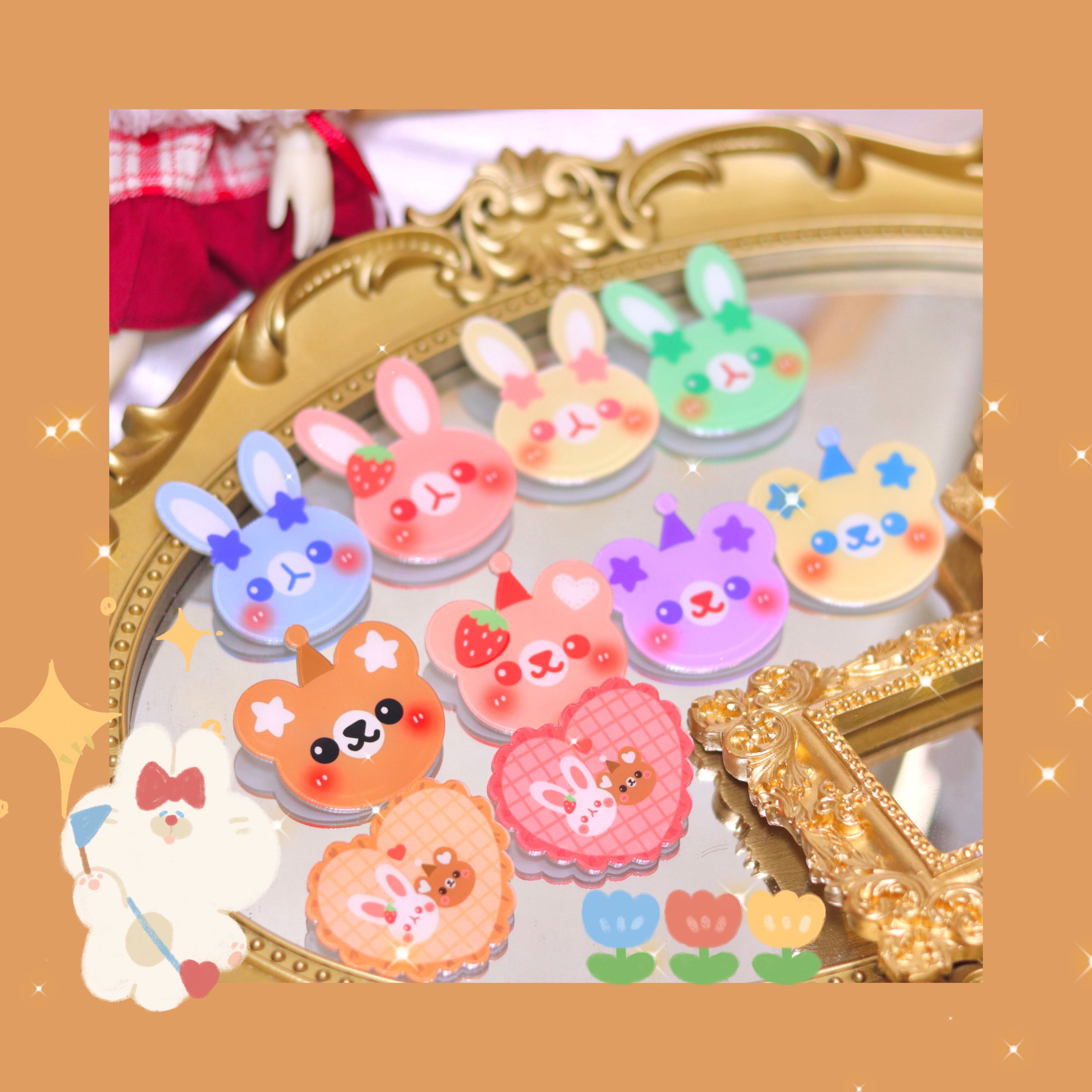 Original homemade acrylic small brooch Little Bear Little Rabbit Accessories Clothes Badges Softgirl Accessories