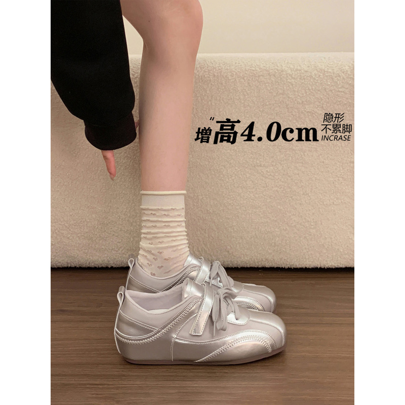 Zhao Lusi Style Silver Height-Increasing Training Shoes for Women 2026 New Spring Versatile Casual Ballet-Style Sneakers
