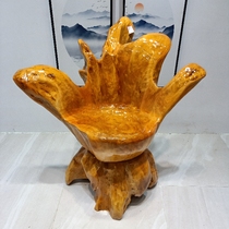 Large and small log root carved backrest Master swivel chair Whole tree root wood stool Large plate coffee table table Solid wood seat