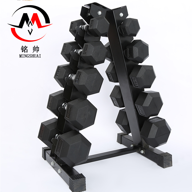 Dumbbell rack can be placed home men's hexagonal rubber-coated electroplating fixed dumbbell gym equipment tripod dumbbell car