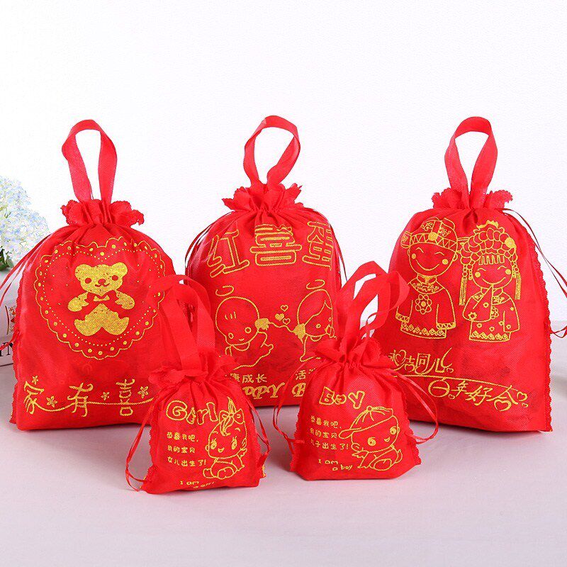 Sugar bag hundred days banquet packaging bag news likes bag wedding handcuff non-woven red Chinese baby