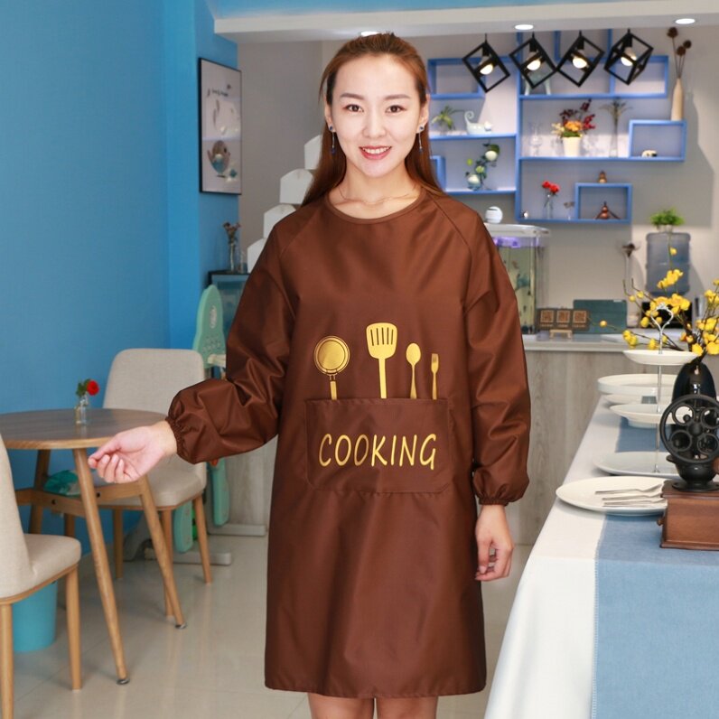 Chef's hood Hood Summer Personality in Long version of Post-painting Kitchen Counter Dressing Grown-up Adults Eat Apron With Sleeves Good Looking Adults