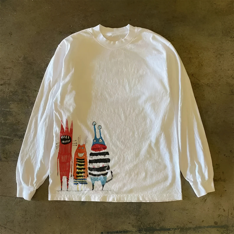 Overseas Order Surplus ~ Withdrawn Foreign Trade American High Street Heavyweight Pure Cotton Long-Sleeve T-Shirt, Unisex Loose Top