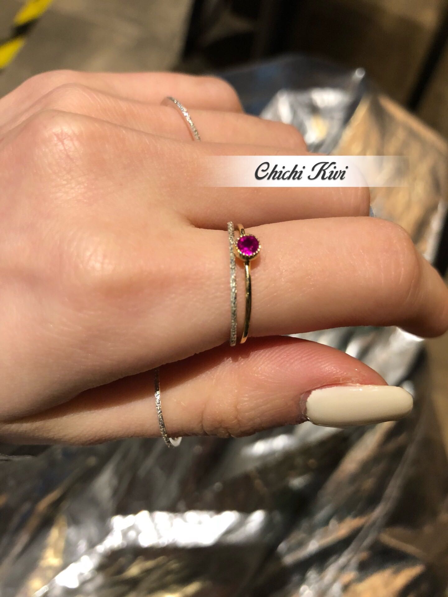 chichikivi Exclusive Minor Simple European, American, Japanese and Korean Sterling Silver Plated 14k Real Gold Rose Gem Ring