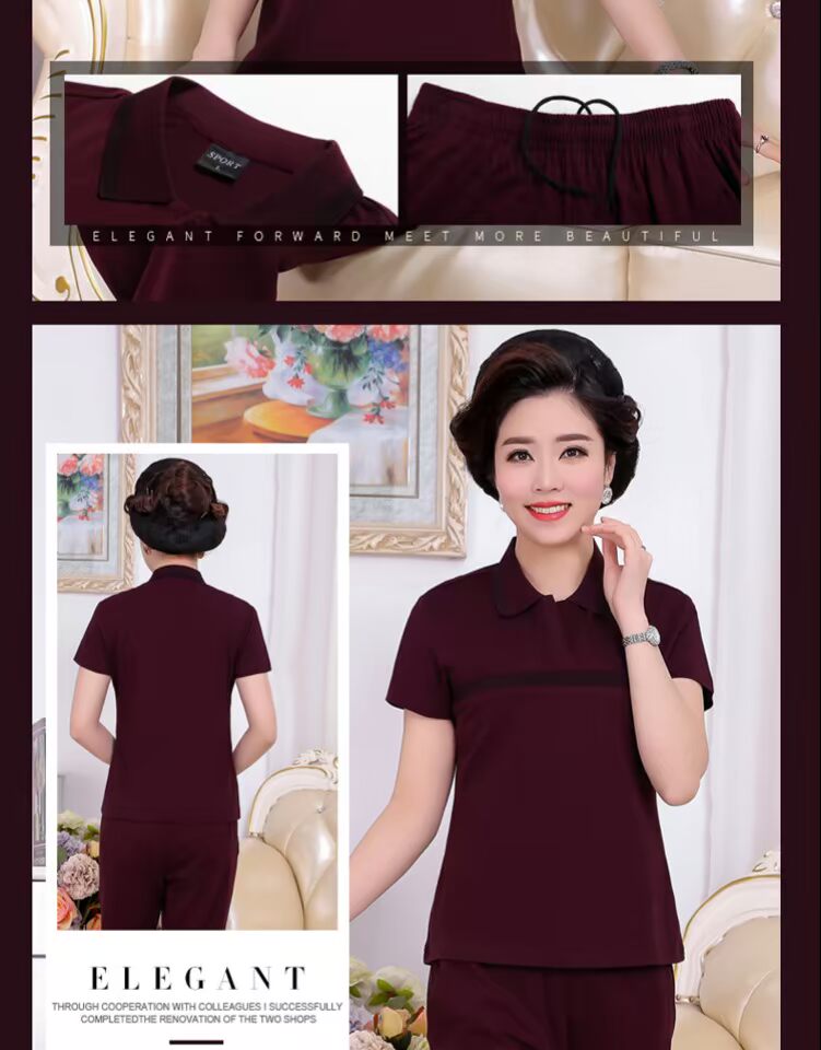 Bộ đồ thể thao trung niên nữ mùa hè quần tay ngắn thể thao Người trung niên cỡ lớn phù hợp với trang phục mẹ mùa hè - Thể thao sau áo thể thao nữ adidas