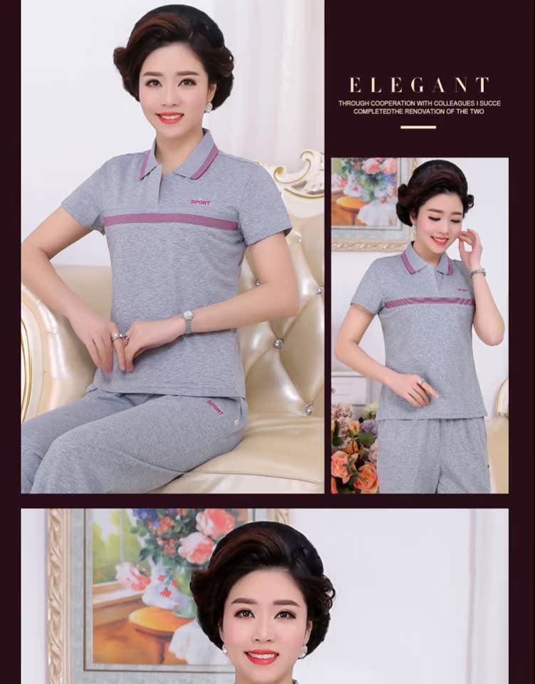 Bộ đồ thể thao trung niên nữ mùa hè quần tay ngắn thể thao Người trung niên cỡ lớn phù hợp với trang phục mẹ mùa hè - Thể thao sau áo thể thao nữ adidas