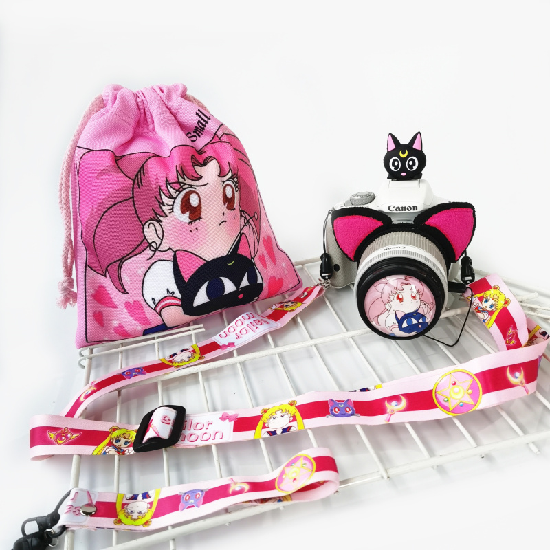 Beautiful Girl Series Shoulder Strap Wrist Strap Cat Ears Lens Circle Hot Boots Eating Buns Lens Cap 40 5 52 58mm