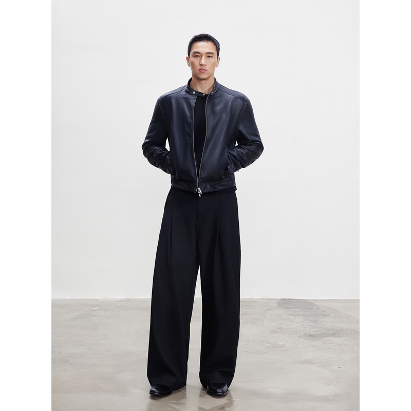 Respondence Stand Collar Slimfit Short Nappa Pu Leather Jacket with Ykk Zipper Motorcycle Leather Jacket Respondence Stand Collar Slimfit Short Nappa Pu Leather Jacket with Ykk Zipper Motorcycle Leather Jacket
