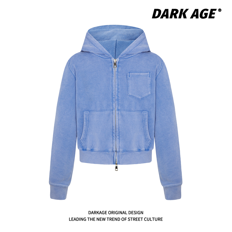 Darkage Original American Retro Washed Distressed Kangaroo Pocket Hooded Sweatshirt for Women, Autumn Zip-Up Cardigan Jacket Darkage Original American Retro Washed Distressed Kangaroo Pocket Hooded Sweatshirt for Women, Autumn Zip-Up Cardigan Jacket