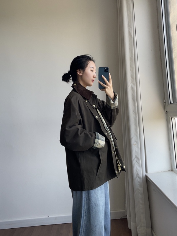 [Bb Jacket] Retro Plaid Peach Skin Wax-Free Jacket Parka Jacket