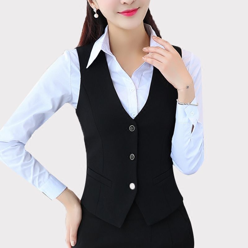 Professional Women's Gray Vest Korean Style Slim Fit Short Vest Spring and Autumn 2023 Plus Size Workwear Hotel Vest Set