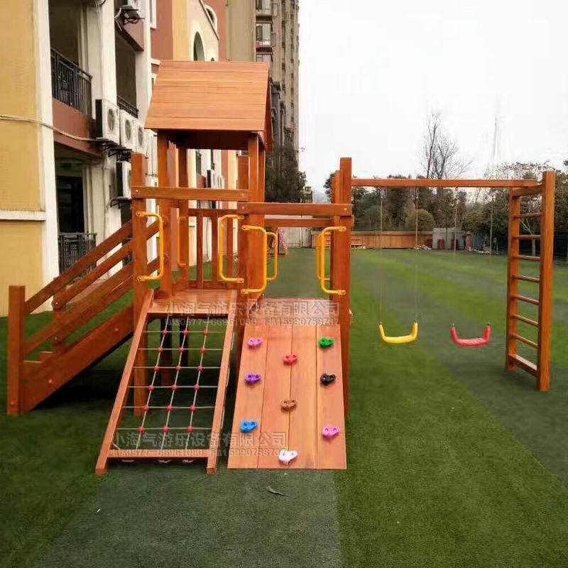 Kindergarten Outdoor Large Climbing Frame Toys Wooden Slides Children Yellow Flowers Pear Wood Slide combinations