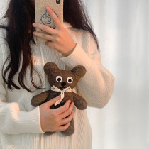 South Korea Ins Cookie Bear Doll Brown Small Bear Toy Swing Piece Cartoon Plush Toy Mini Zero Money Lipstick Red Bag