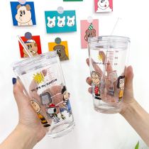 * Piece of acridine * ins Cute glass dog cartoon milk juice cup Straw High temperature scale water cup