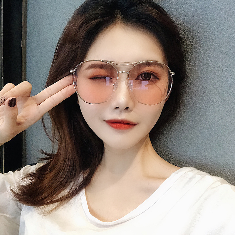 ins Korean version of the tide retro Harajuku pink transparent sunglasses female long face color round sunglasses 2018 net red glasses