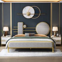 Nordic light luxury Wrought iron bed Princess bed Golden iron bed 1 5 soft single bed Simple double iron frame bed 1 8 meters