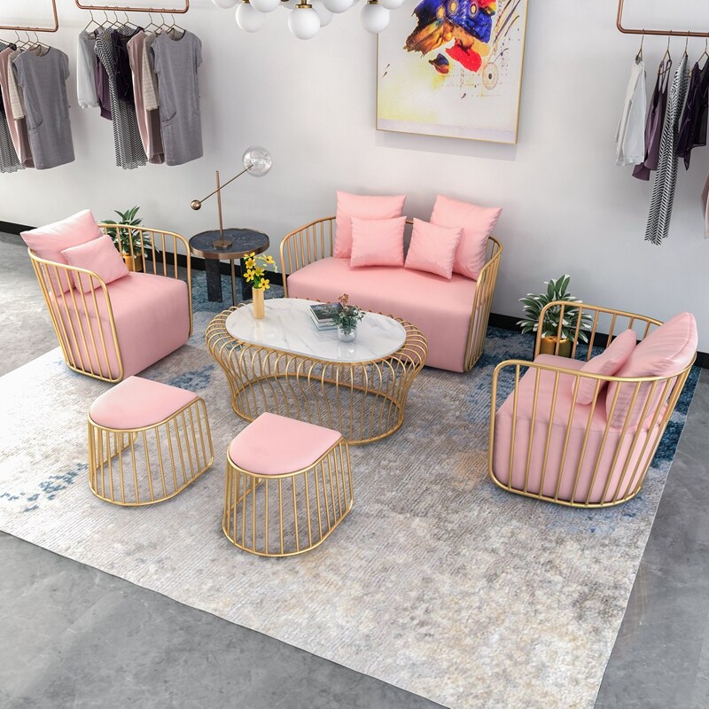 Ins small sofa net red clothing store sofa combination nordic iron sofa simple modern living room single and double