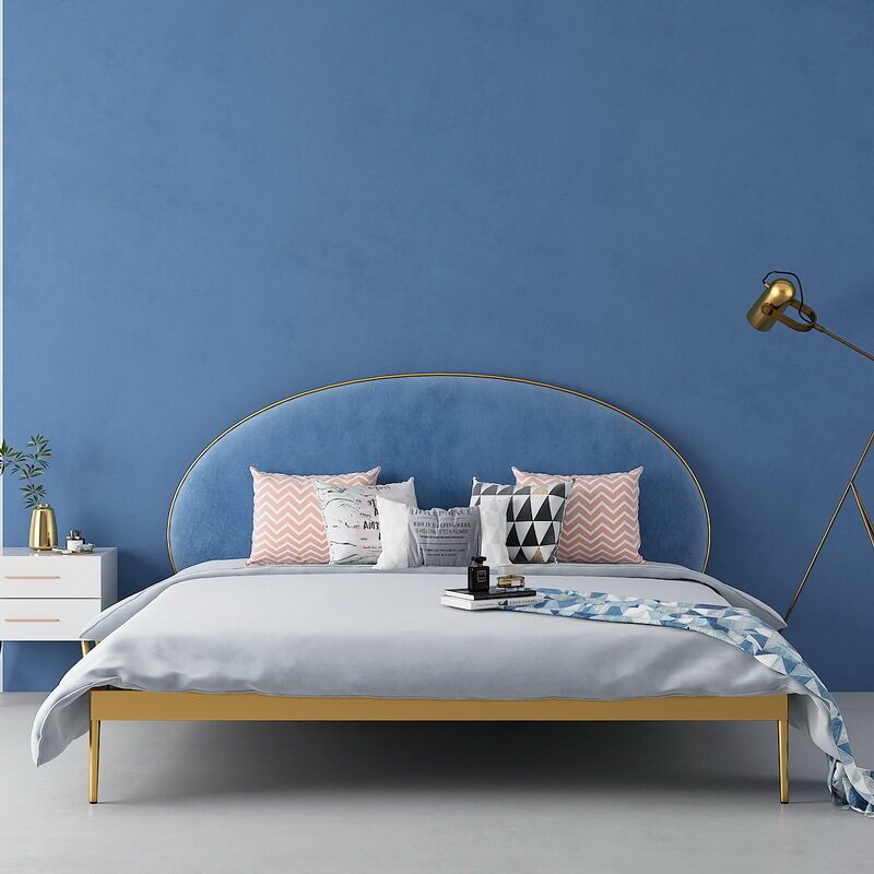Nordic double bed minimalist modern iron art bed 1 8 m 1 5 m golden American soft bag backrest master bedroom princess bed