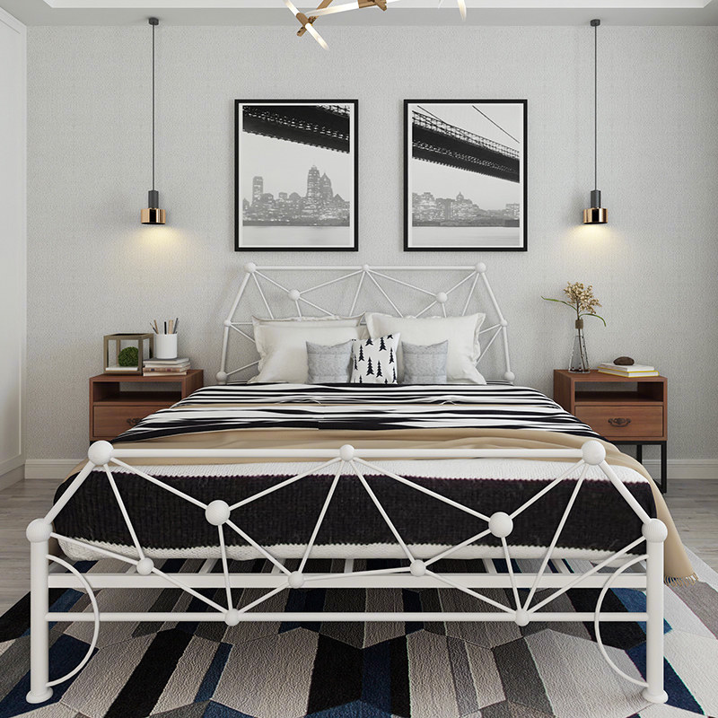 Net red iron bed double bed 1 8 meters Nordic princess bed wedding bed 1 5 simple single child iron frame bed 1 2