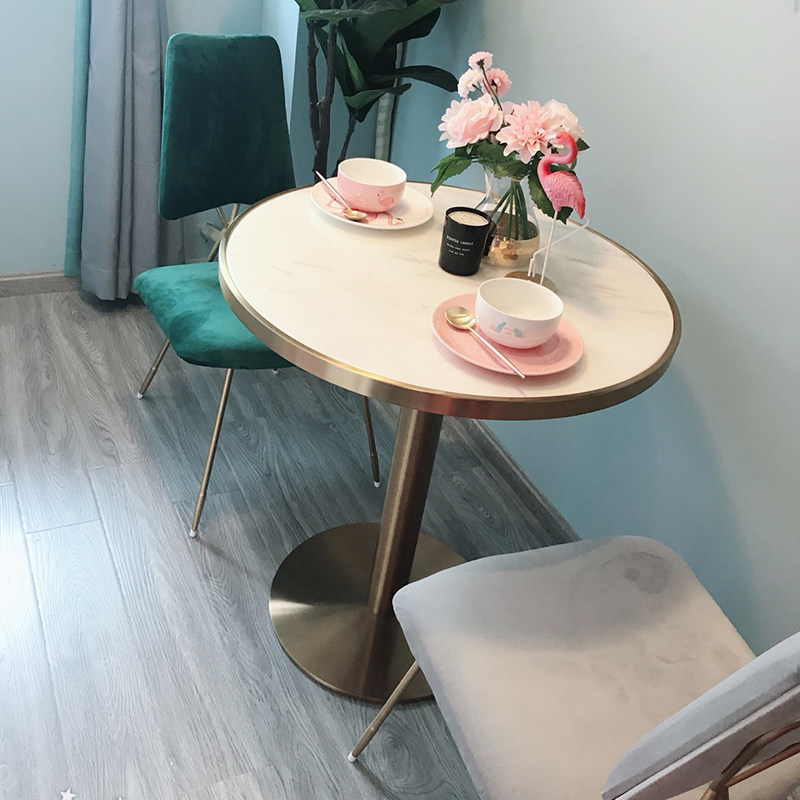 Nordic ins table marble small round table tea table negotiation table iron square table coffee milk tea sweet shop table and chair