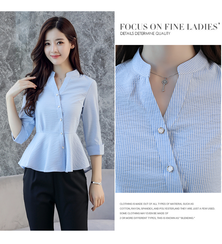 Xuân-Hè 2018 của phụ nữ mới giản dị thời trang hoang dã in sọc dọc eo thon sơ mi nữ sơ mi công sở nữ
