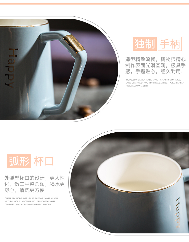 Creative ceramic coffee cups and saucers small European - style key-2 luxury mark cup with cover spoon stirring cup suits for domestic cups