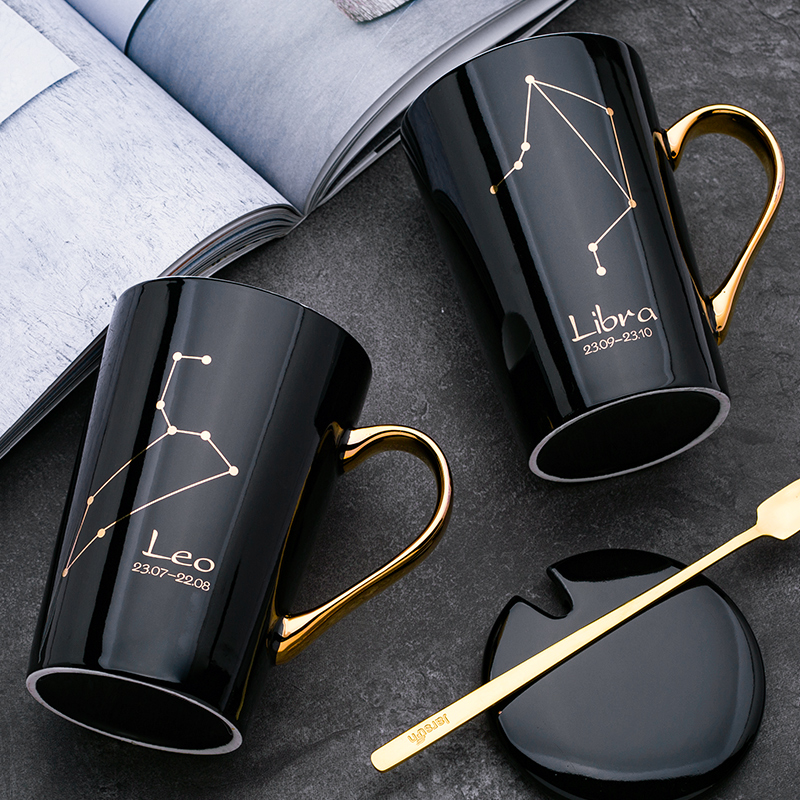 Constellation move mark cup water cup creative trend coffee cup men and women lovers household ceramic cup with a spoon