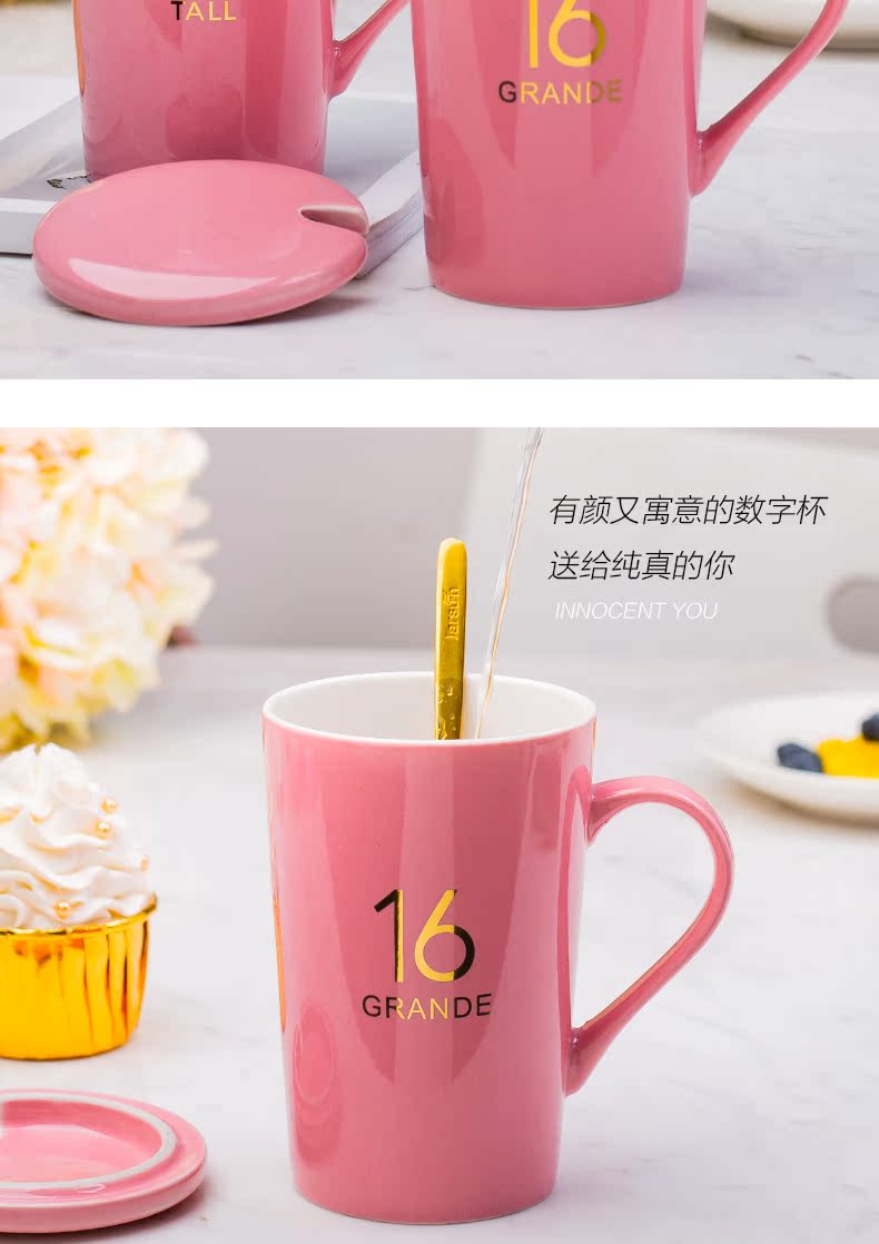 Men and women lovers with water glass ceramic keller with cover milk coffee cup household teaspoons of creative move trend