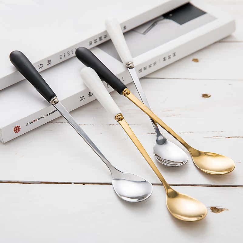 Creative ceramic stainless steel handle extended the spoon stir the milk coffee spoon, keller spoon