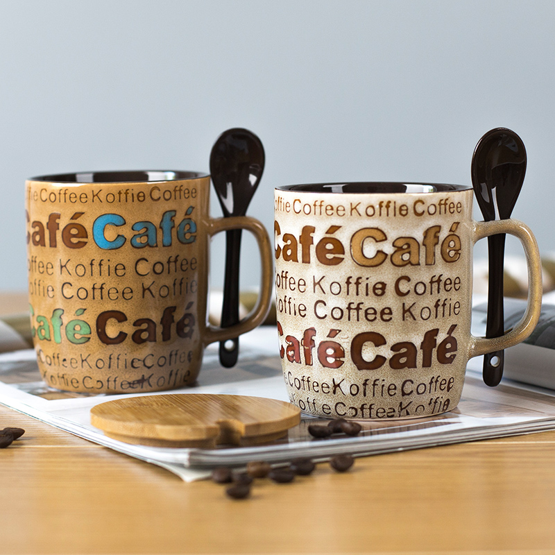 Creative ceramic cup with cover run water mark cup trend of men and women lovers household move milk coffee cups