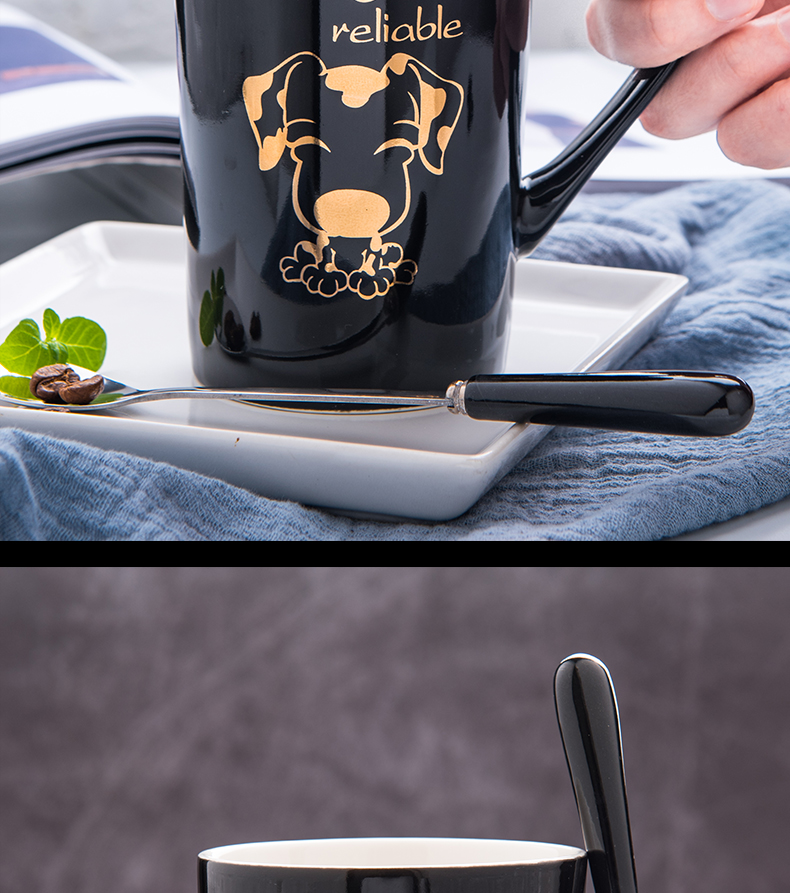 Creative gift pack lovely Chinese zodiac year of the rat ceramic keller with spoon and household glass coffee cup move