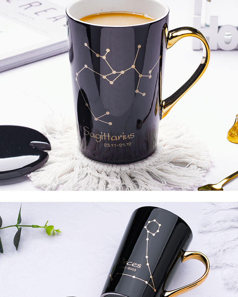 Mark the glass ceramic cup with cover constellation teaspoons of creative move trend picking coffee cup men 's and' s household cup