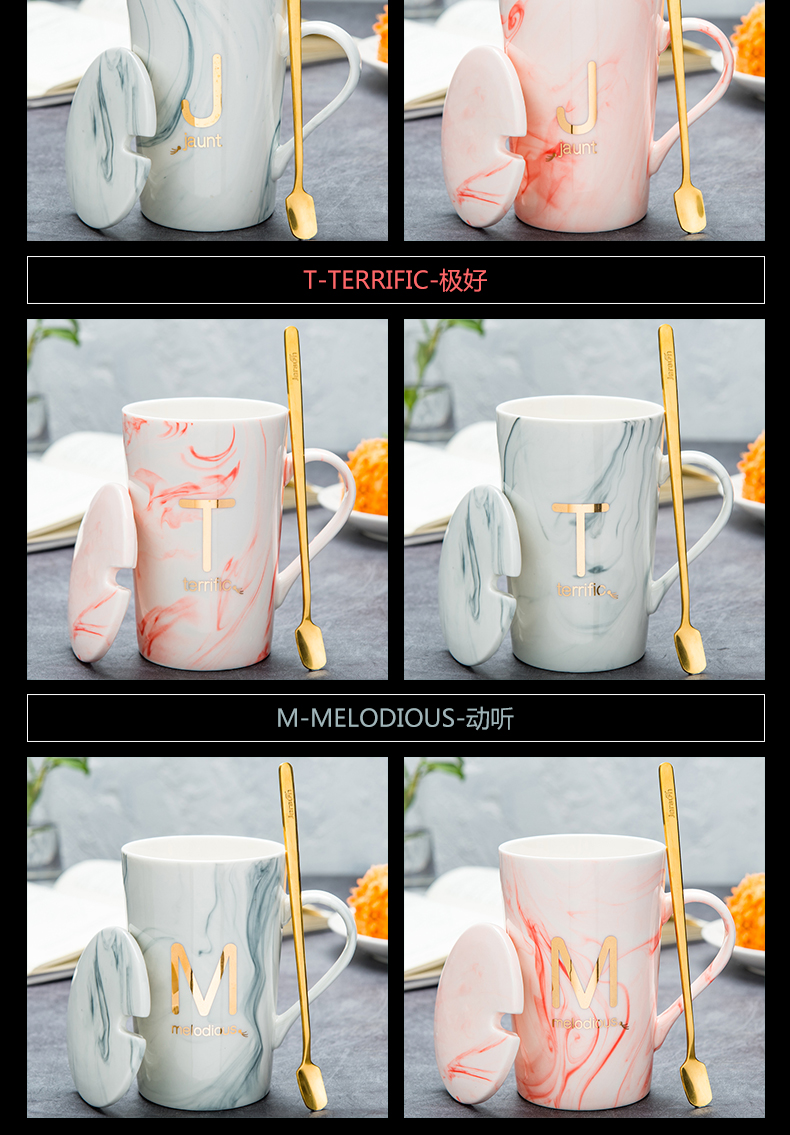 Men 's and' s household ceramic water mark cup ins creative trend couples move coffee milk tea cups with cover a spoon