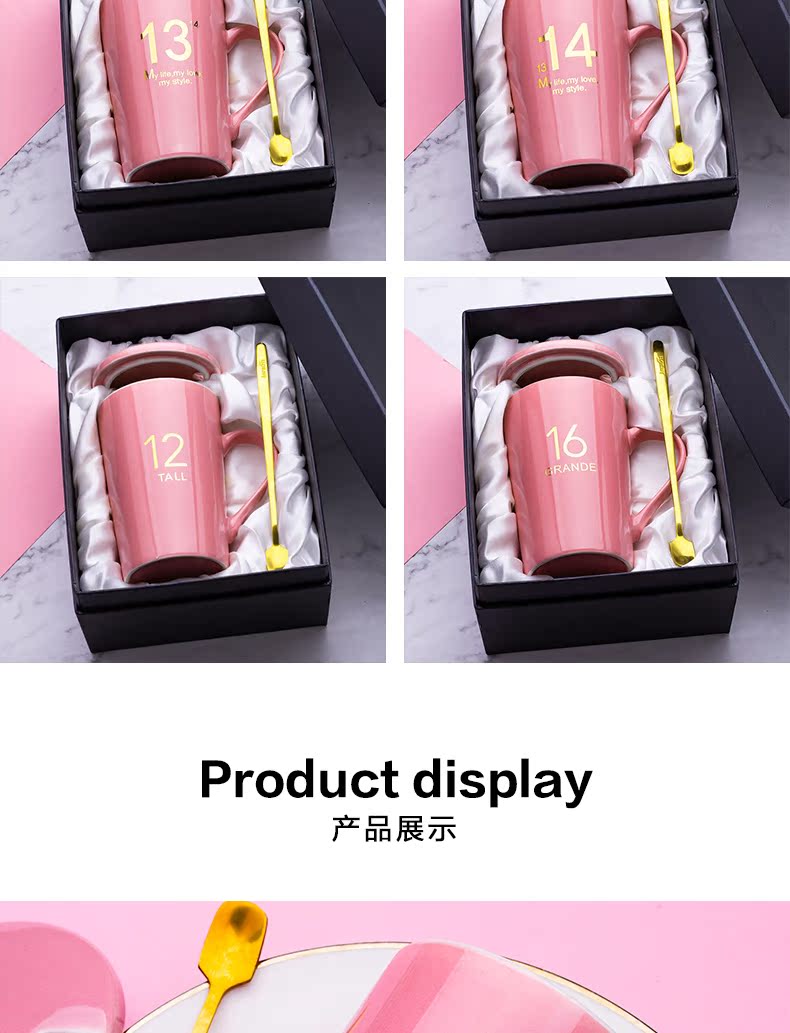 Men and women lovers with water glass ceramic keller with cover milk coffee cup household teaspoons of creative move trend