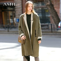 Áo hai dây Amii 2018 mùa đông mới cỡ lớn thêu phụ nữ chỉ khâu áo len dài - Trung bình và dài Coat áo khoác nữ cao cấp