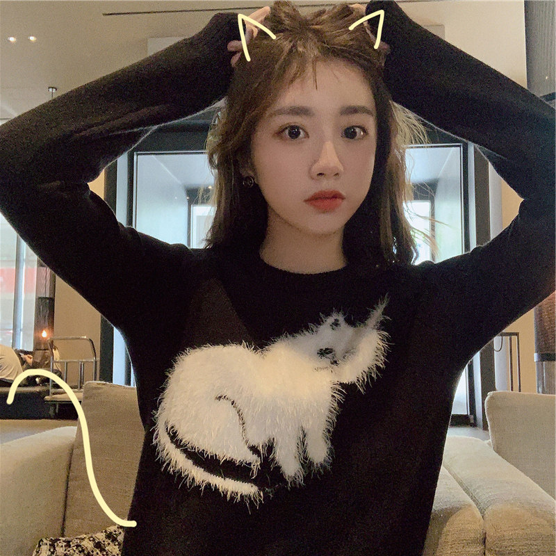 Sandro Moscoloni Lazy Breeze Kitten Japan is wearing a knitted blouse foreign air outside the autumn and winter 