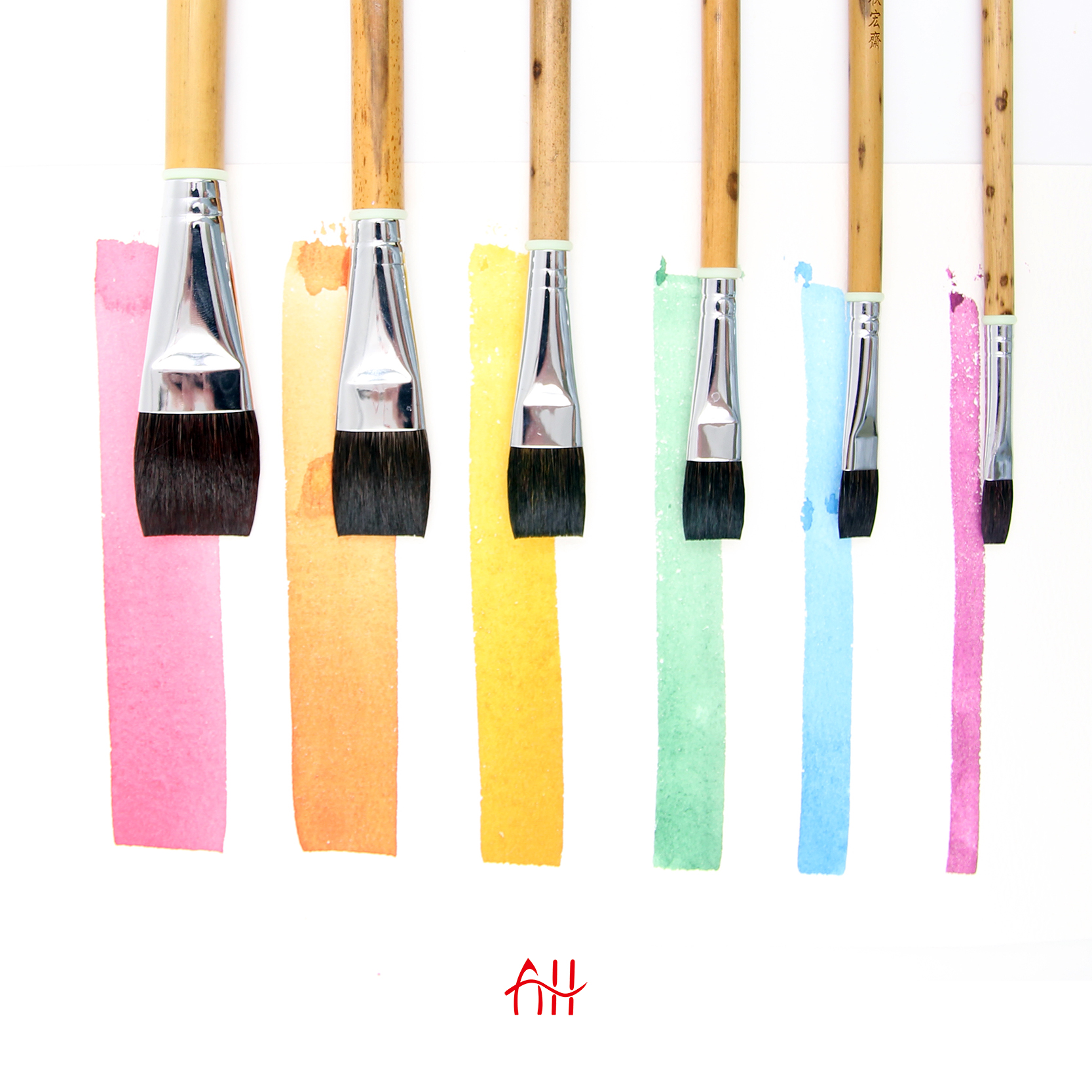 Qiu Hongzhai squirrel hair series watercolor flat head brush on color paving water brush painting landscape illustration set flat pen