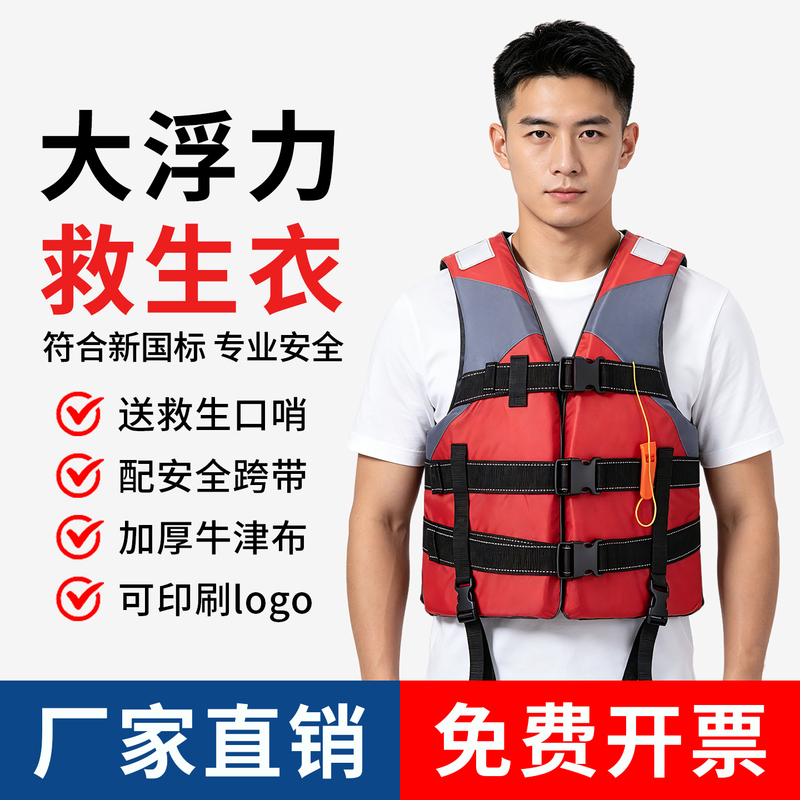 National Standard Life Jacket for Adults, High Buoyancy, for Boating, Fishing, Flood Prevention, with Whistle, Professional Children's Buoyancy Vest