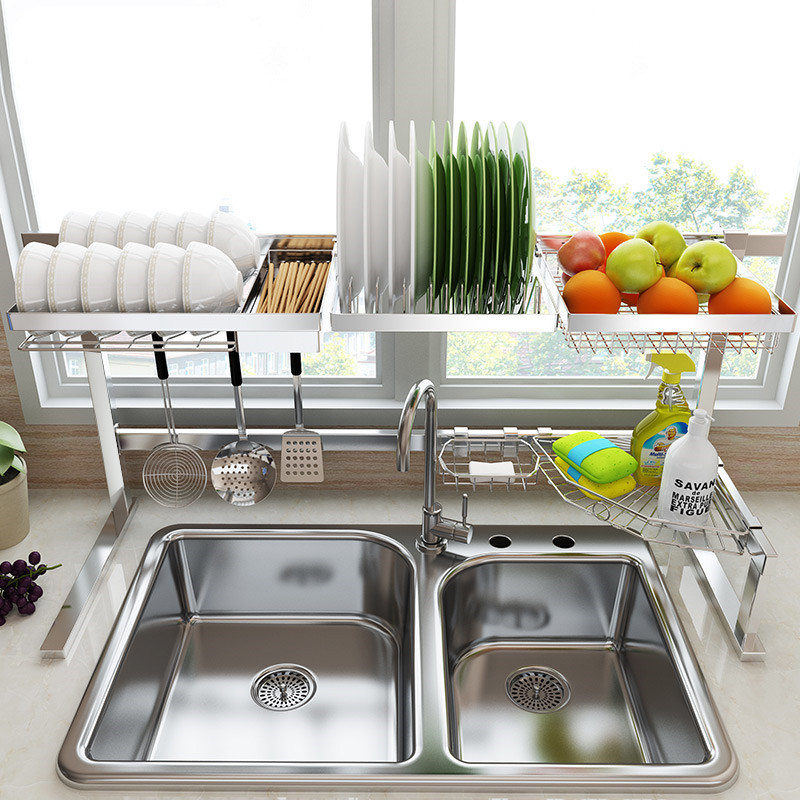 Stainless steel kitchen drain rack Sink side rack Dishwashing rack Water filter rack Foldable drying bowls and chopsticks fertilizer storage household