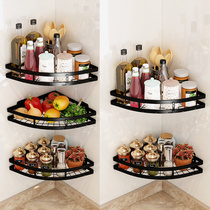 Kitchen corner shelf Stainless steel black wall-mounted non-perforated seasoning rack Storage triangle shelf corner