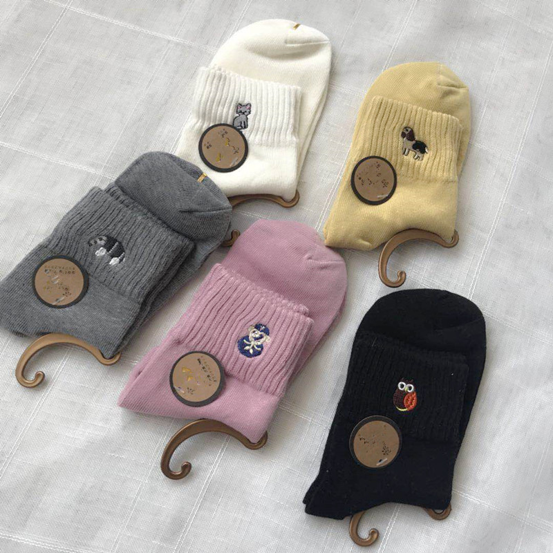 10 cặp thư! [Mỗi đôi động vật thêu là khác nhau] thoải mái cotton thêu ống tinh tế vớ cao cổ