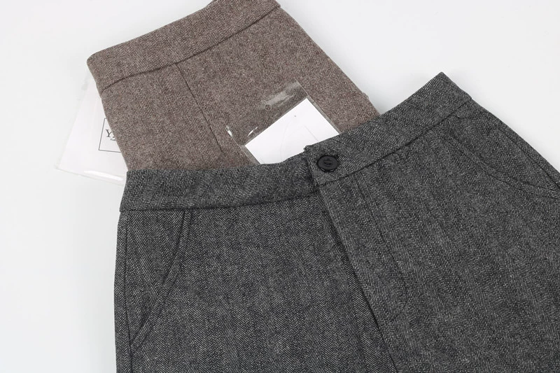 2 miếng! Quần short len ​​cạp cao, chất liệu len tốt, mỏng, quần lửng ống rộng cổ điển