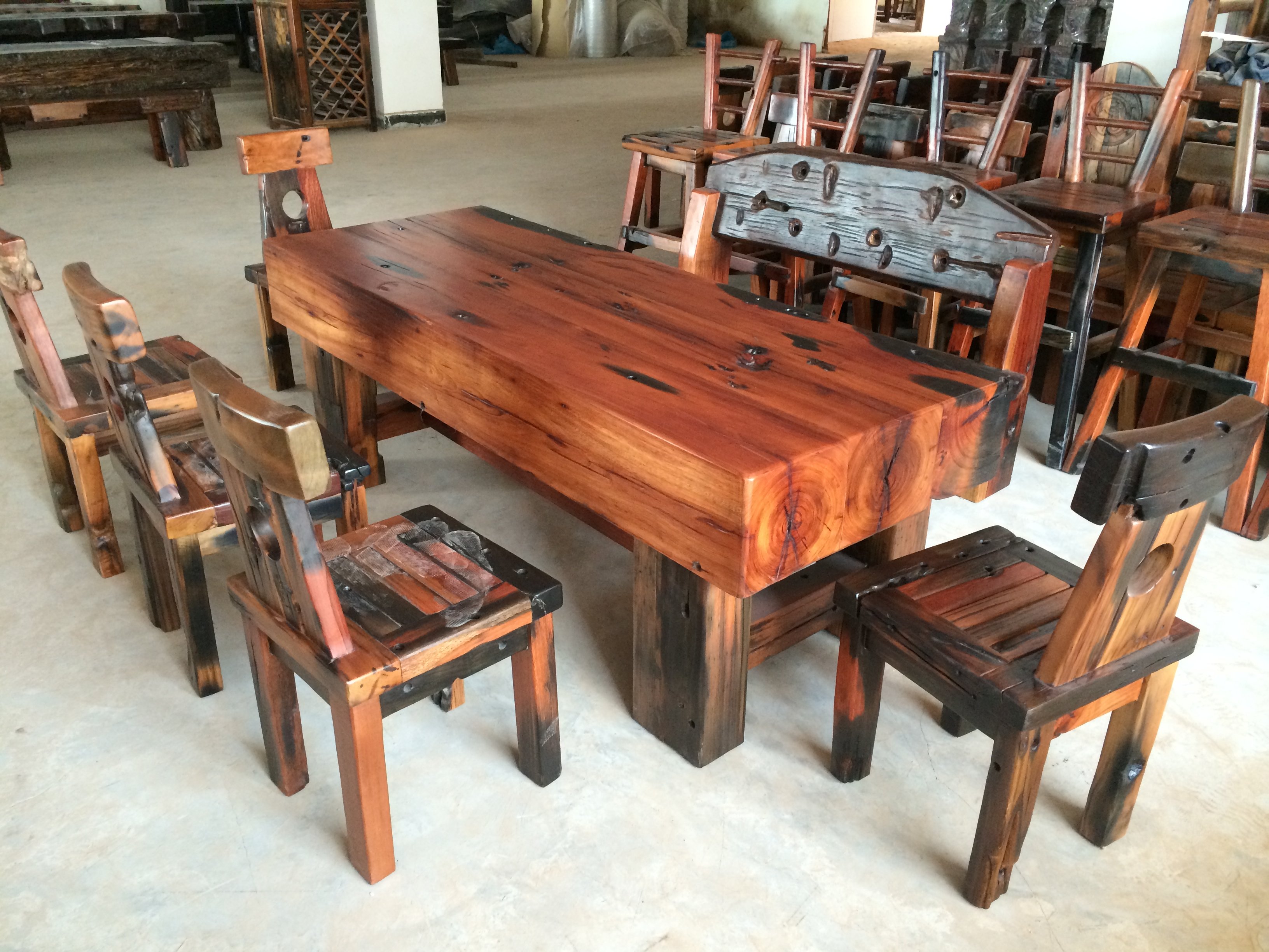 Old boat wood keel large plate table retro kungfu tea table tea table chair combined machine pillow wood tea table tea table thick solid wood